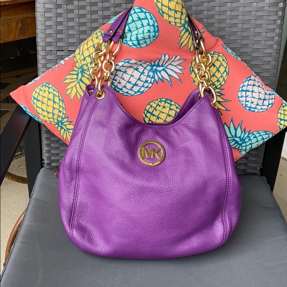 Michael Michael Kors Pebble Hobo Shoulder Bag Purple & Gold